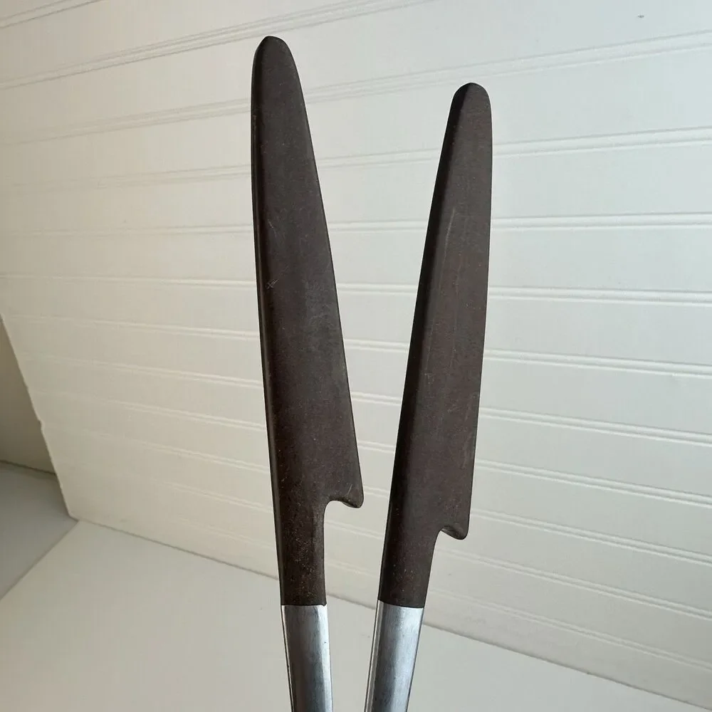 VTG EPIC Ekco Eterna Canoe Wood Salad Set Serving Fork Spoon Stainless Japan MCM